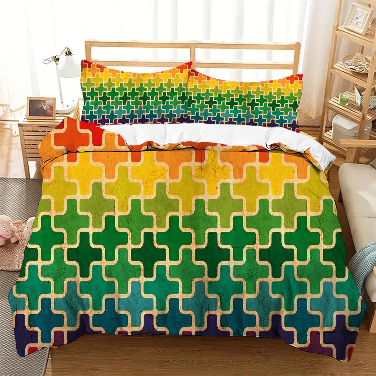 

Retro Colorful Geometric Style 3D Print Duvet Cover Soft Comfortable Polyester Bedding Set Home Textiles Quilt Cover Pillowcases 135x200cm 2pcs