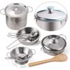 Kitchen Pretend Play Toys with Stainless Steel Cookware Pots and Pans Set, Cooking Utensils, Apron & Chef Hat, Cutting Vegetable