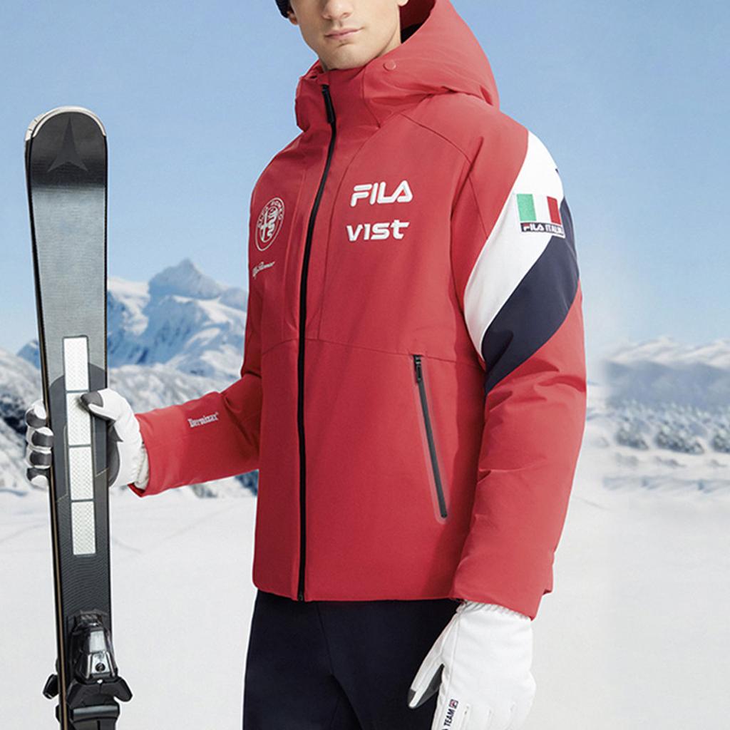 FILA Color Block Logo Printed Hooded Down Ski Jacket Men Jackets Red A11M346918F-RD