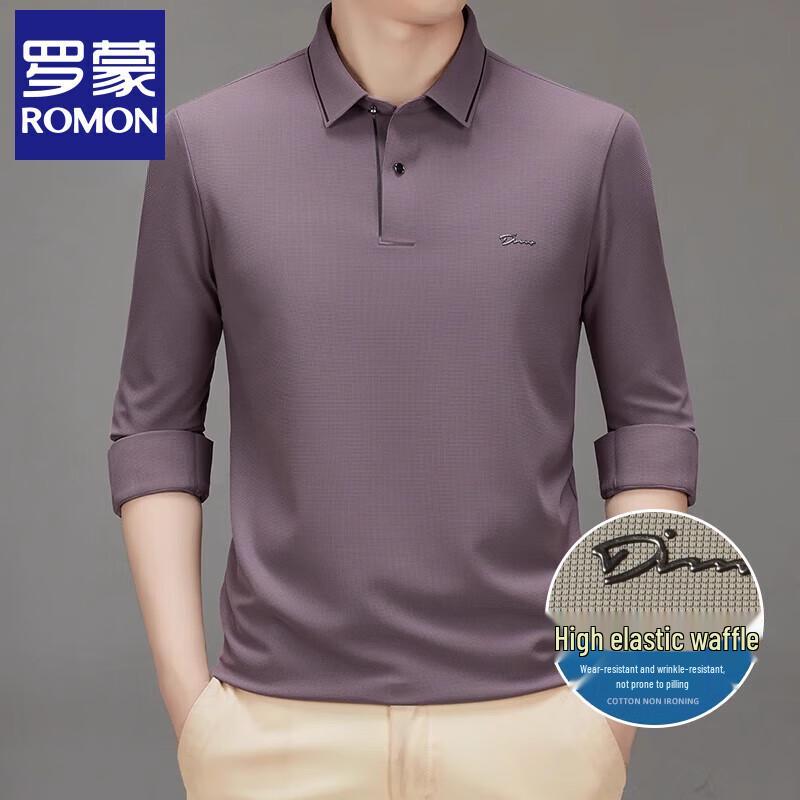 Romon Men's Business Casual Long-Sleeve Polo Shirt