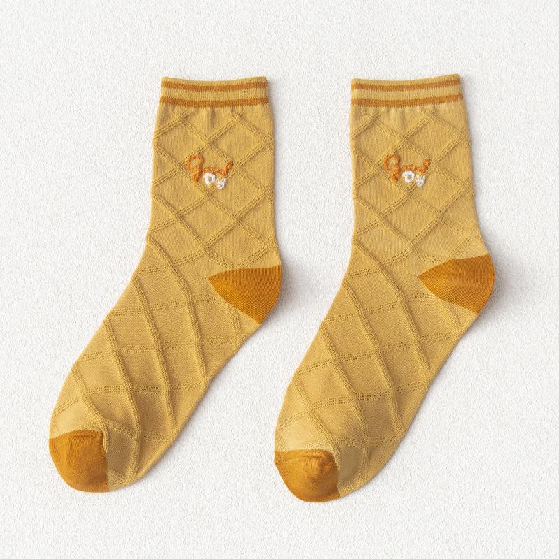 Yellow Mid-calf Women's Socks for Autumn and Winter, Breathable Twisted Cotton Women's Socks, Korean Cartoon Pineapple Socks