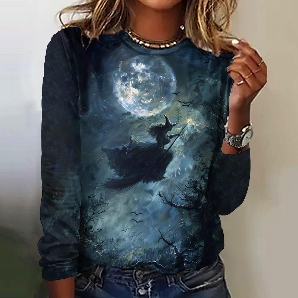 Halloweenské speciální oblečení Dámská podzimní/zimní trička Bláznivý přízrak Dlouhý rukáv Imitace bavlny Tričko Kulatý výstřih Topy Ne