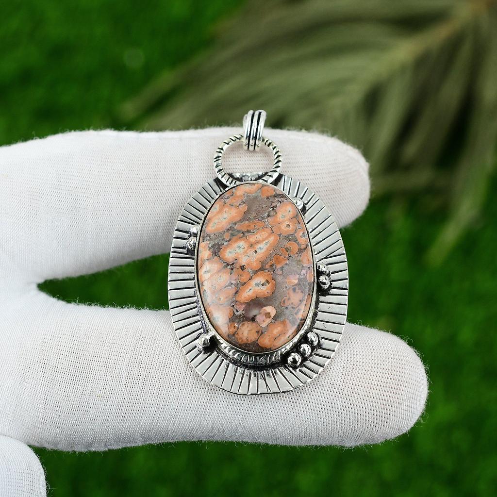 Oval Ocean Jasper Gemstone Mother Elegant Engagement New Pendant Sterling Silver