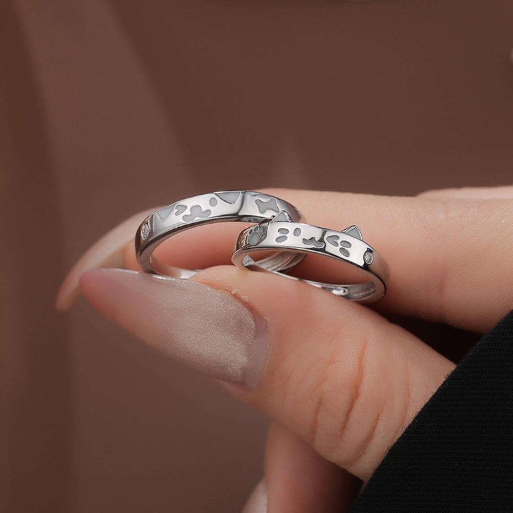 Cute Puppy Luminous Couple Rings Glow In Dark Valentine's Day Gift Cat Dog Opening Ring Couple