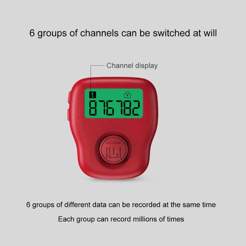 Silent Finger Counter 6 Channels Digital Tasbih Tally Clicker with LED for Prayer Knitting Sports Gift Rechargeable