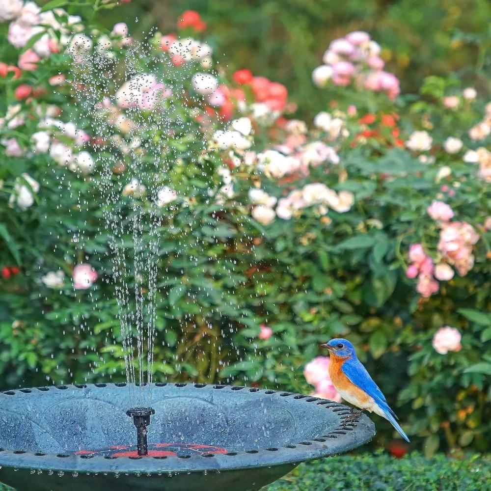 Outdoor Solar Fountain 5V 3W Built-in 1200mAh Battery Fountain with 6 Nozzles DIY Floating Bird Bath Fountain IP65 Waterproof