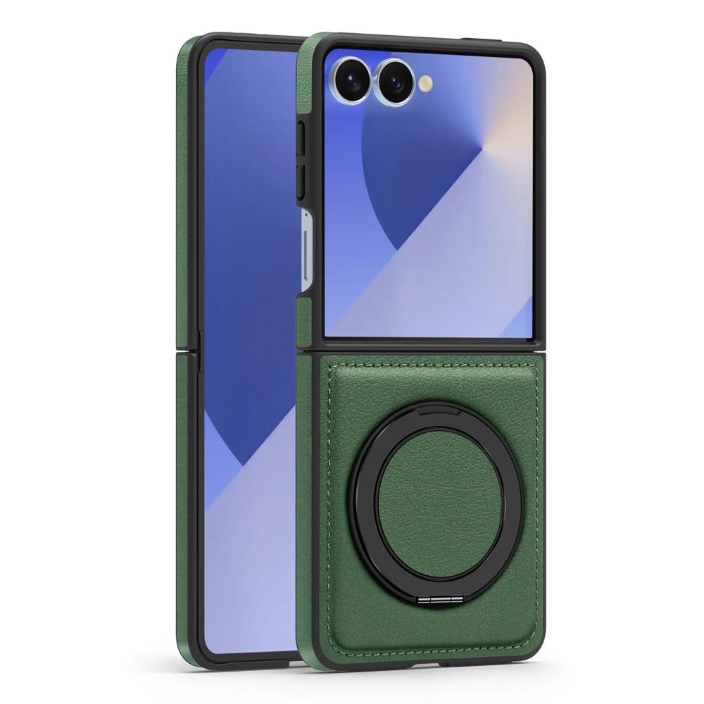 Busine Sle 360 Rotate Ring Stand Magsafe Magnetic Leather Phone Case for Samsung Galaxy Z Flip 7 6 5 4 3 Wireless Charging Cover