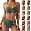 Women's Fashion Bikini Set With Metal Buckle Design, Sexy Two-Piece Swimwear