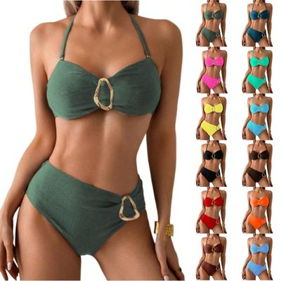 Women's Fashion Bikini Set With Metal Buckle Design, Sexy Two-Piece Swimwear