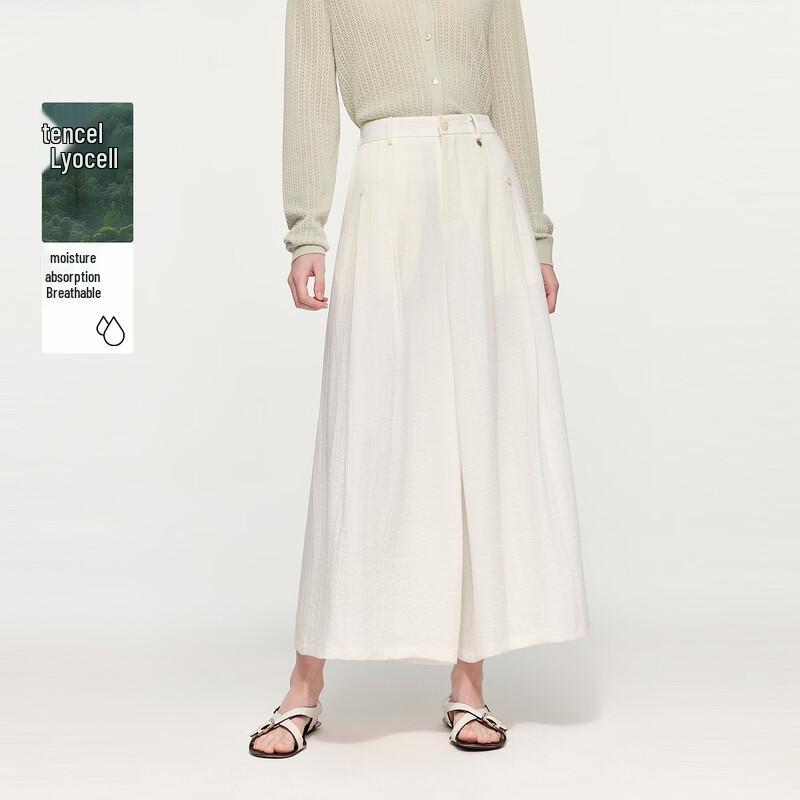 ELLE Women s Old Money Style Linen Tencel Blend Loose Wide-Leg Cropped Pants S