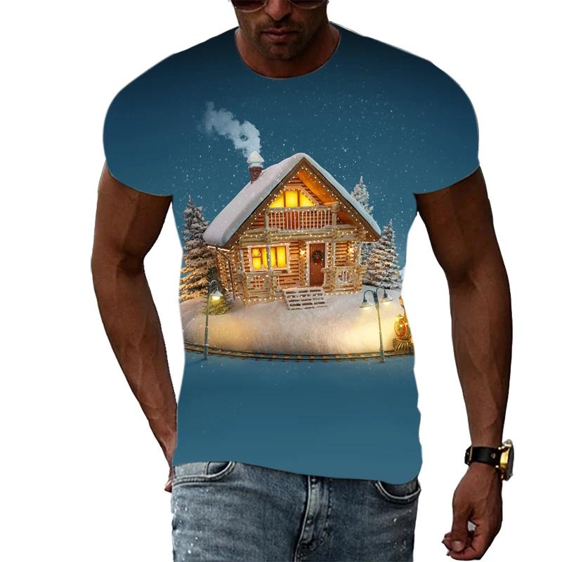 New Christmas Tree 3D Print Casual Fashion Men's Hip-Hop Fun Short-Sleeve T-Shirt Summer Stylish Trendy Round-Neck Lightweight Top