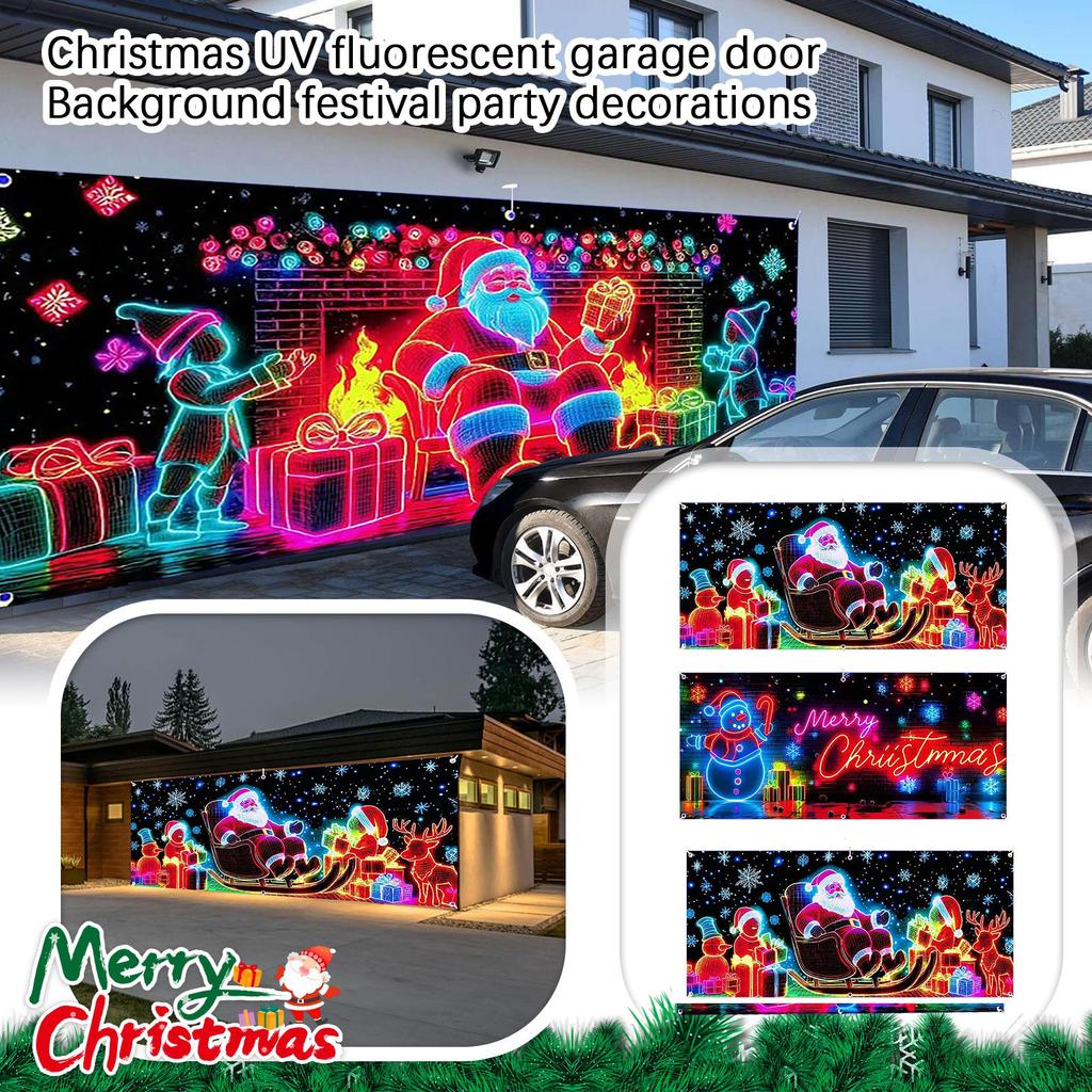 Christmas UV Fluorescent Garage Door Cover Banner - Background For Holiday Parties, Christmas Decoration Hanging Cloth