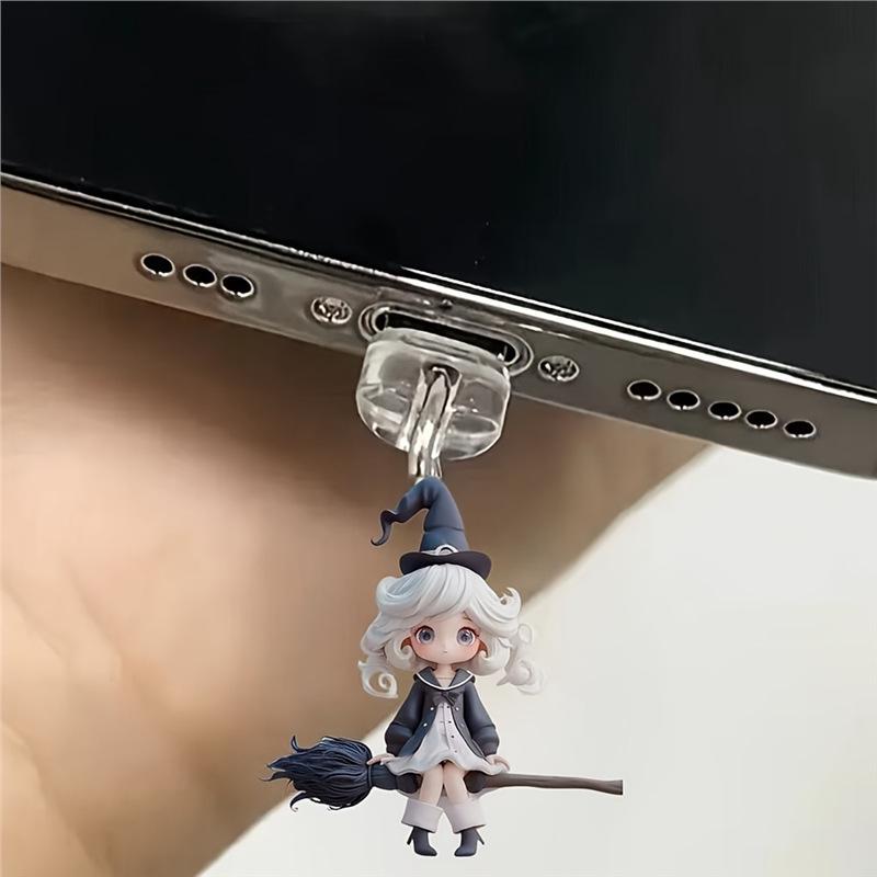 

New Crystal Dream Little Witch Phone Dust Plug, Compatible with iPhone/Type-C iPhone Charging Port; Transparent