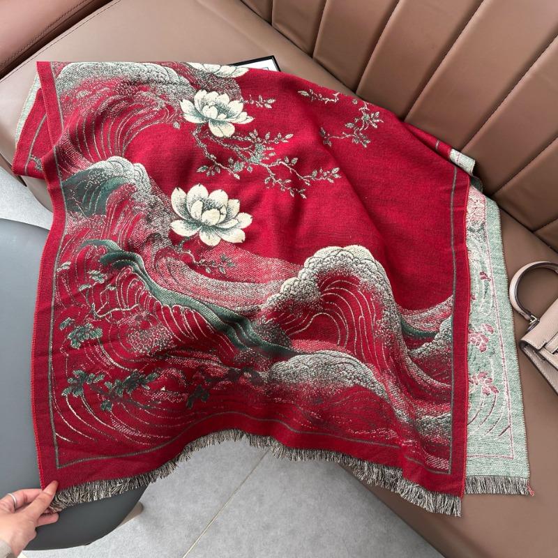 New Imitation Cashmere Scarf Retro Medium Jacquard Scarf Women's Antique National Tide Warm Shawl Autumn Outside