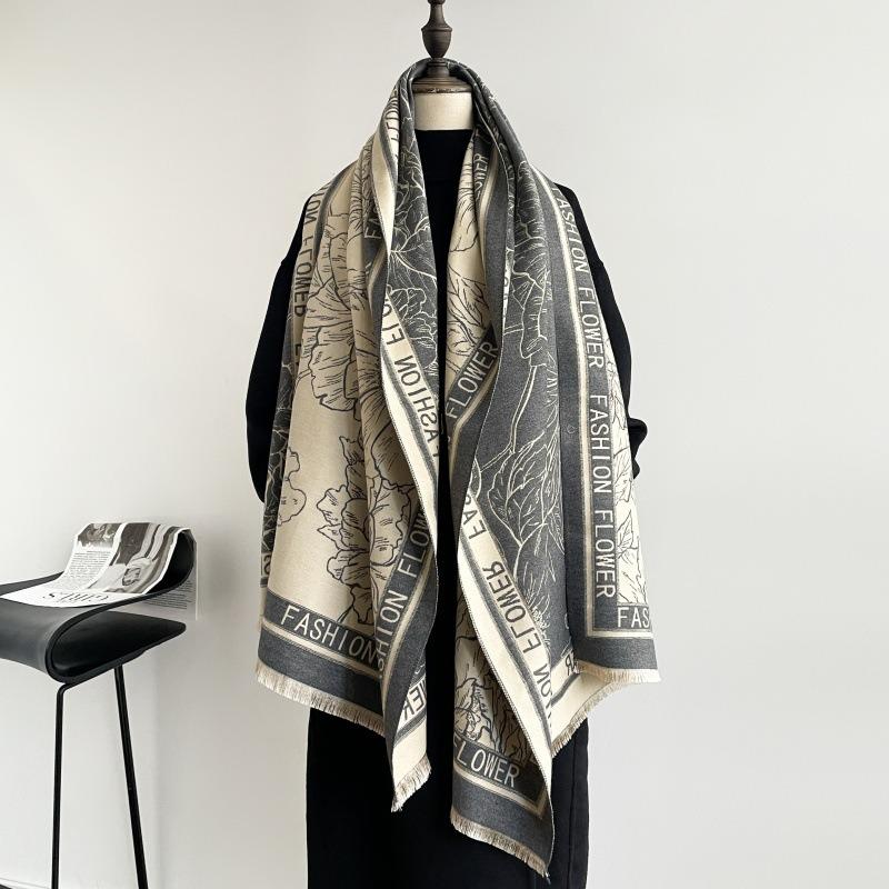 High-end imitation cashmere scarf women's new winter printing thickened warm scarf versatile air-conditioned room sweet girl shawl