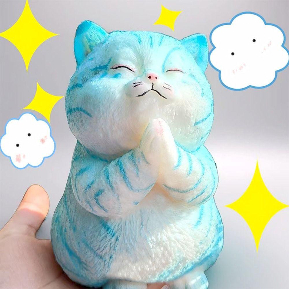 Prayer Cat Big Cat Doll Squeeze Toy Cartoon Animal Artificial Doll Squeeze Toy  Ornaments