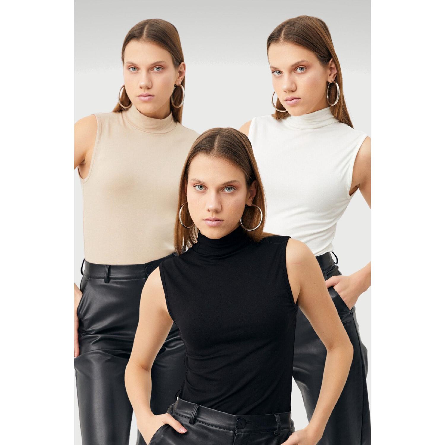 

Women s Black Cream White 3-piece Sleeveless Body M чёрный