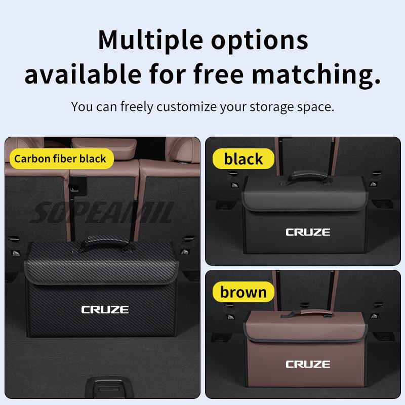 Car Carbon Fiber Leather Storage Box Organizer Large Capacity Foldable Stowing Tidying Bag For Chevrolet Cruze Auto Accessories