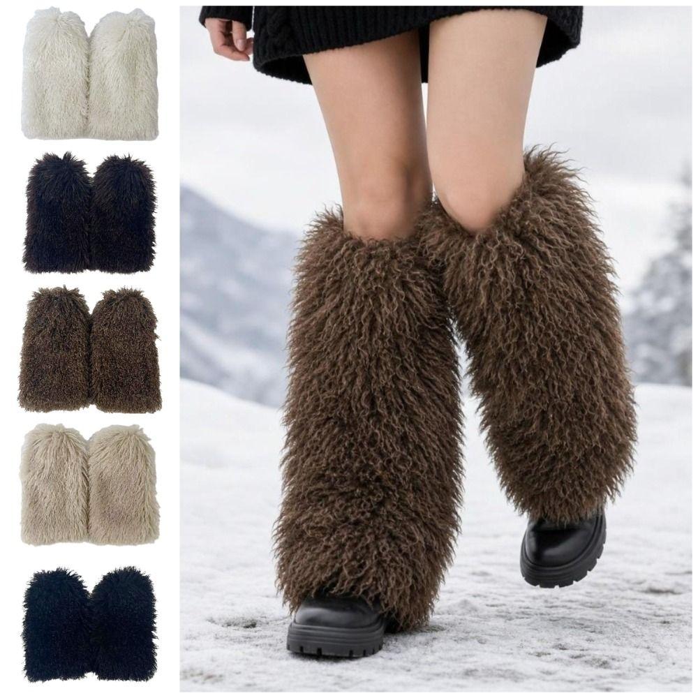 Fellimitat Lockiges Flauschiges Beinwärmer 40cm Knielang Mädchen Socken Warmer Knieschutz Spicy Girls