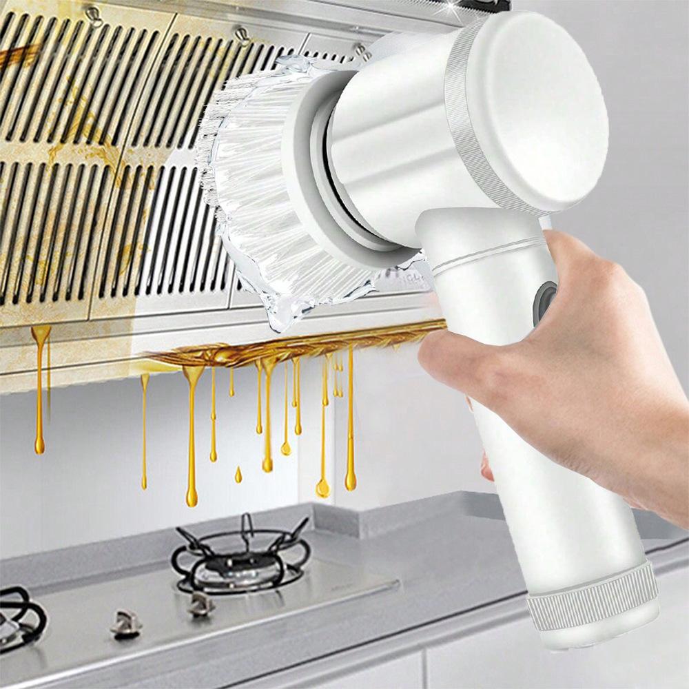 

Electric Scrubber Cordless Power Cleaning Brush with 5 Replaceable Brush Heads White
