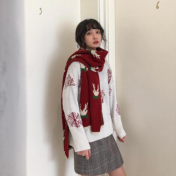 Christmas Gift Japanese Style Knitted Wool Scarfs Women's Autumn and Winter Korean Style Long Thickened All-match Scarfs