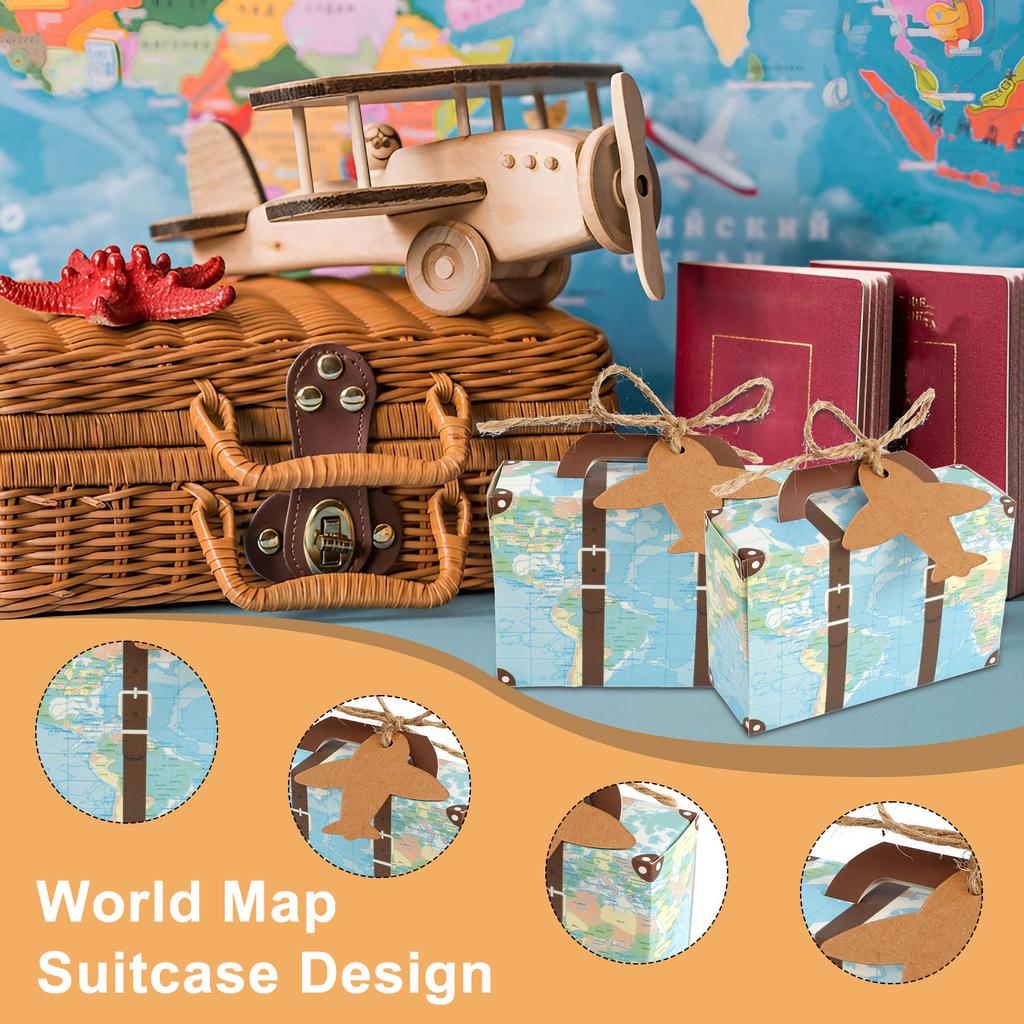 50/100Pc Vintage Party Favor Candy Box with Aircraft Tags Reusable Mini Suitcase Favor Box for Travel Themed Party Bridal Shower