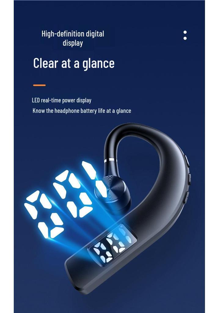 F19 Wireless Bluetooth Ear-Hook Sport Earphone with Noise Cancellation & Digital Display, Single Ear, 5.2