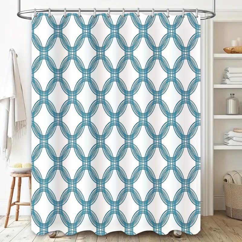 Teal Geometric Shower Curtain Modern Abstract Waterproof Bathroom Decor Set Vintage Style Washable Fabric Backdrop