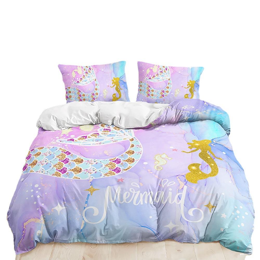 Bed Three-Piece Mermaid Kit Marine Animal Quilt Cover Two-Piece Bedroom