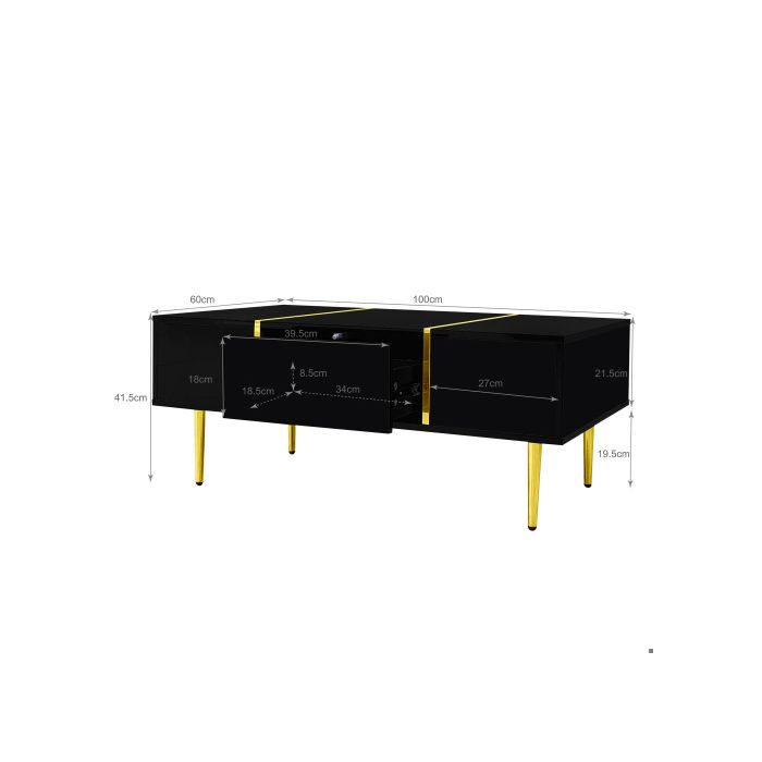Coffee Table - MUVOE - Modern - Glossy Black - 2 Drawers - Contemporary Design