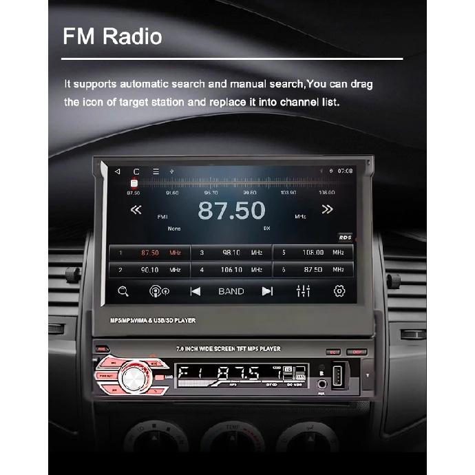 1 Din MP5 Player 7 Inch Carplay Android Auto Universal  Manual Automatic Retractable Touch Screen Car Player FM Radio