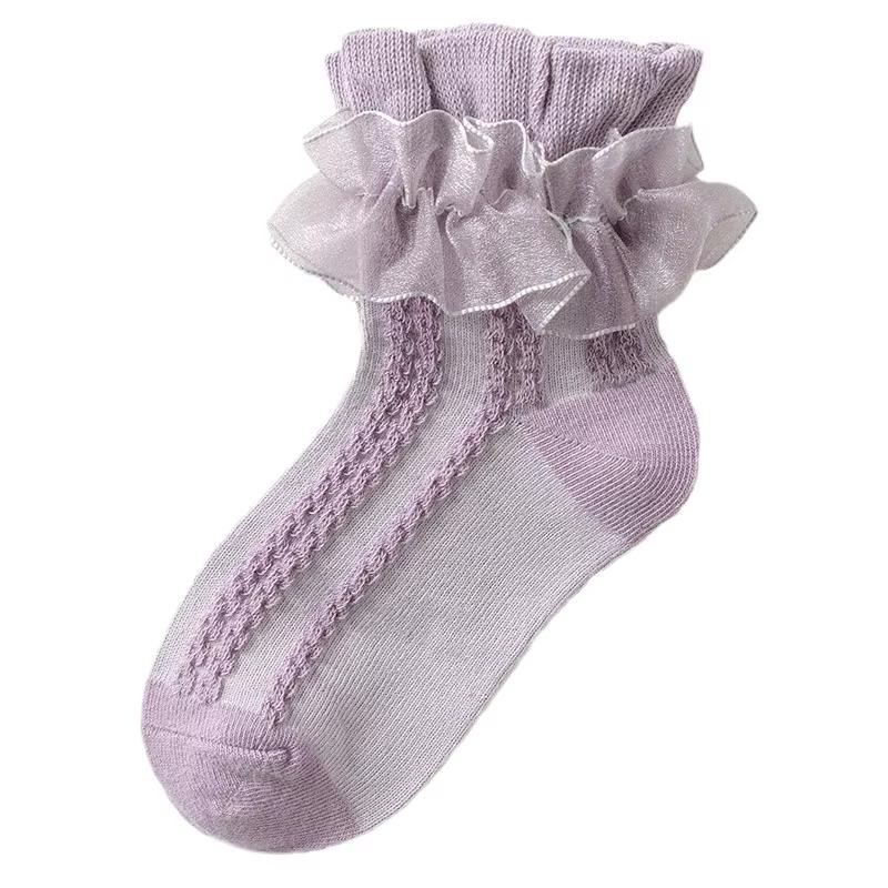 1 Pairs Girls Socks Lace Ruffle Socks Princess Mesh Children Ankle Short Breathable Cotton White Pink Boys Toddler Sock 1-12year