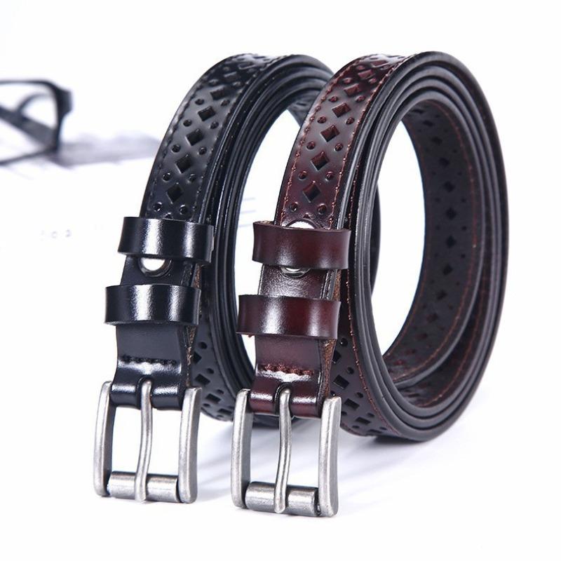 Mei Mary Cowhide belt women's genuine leather easiest for matchcut out decorative jeans belt no punching thin belt