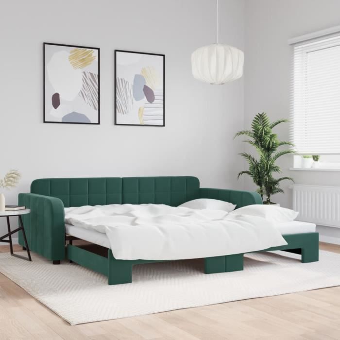 VidaXL Daybed with Pull-out Bed Dark Green 100x200 Cm Velvet 3196938