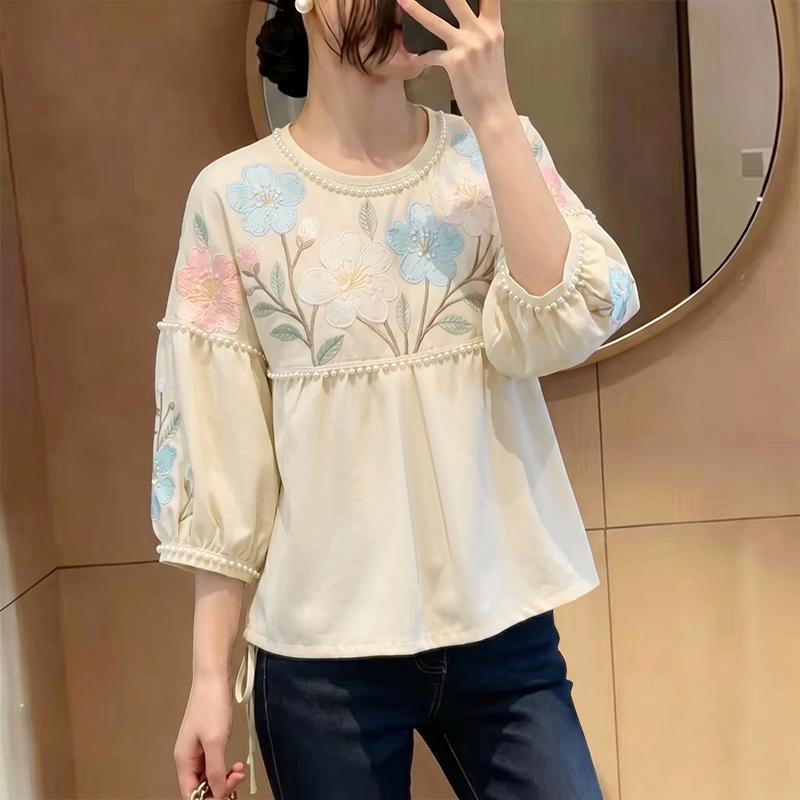 ZANZEA Women Casual Round Neck Floral Print Loose 3/4 Sleeve Blouse S