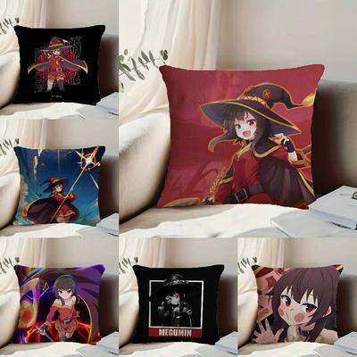 Cute M-Megumin Pillow Case Anti-dustmite Pillowcase Invisible Zipper Silky Short Plush Sofa Cushion Cover
