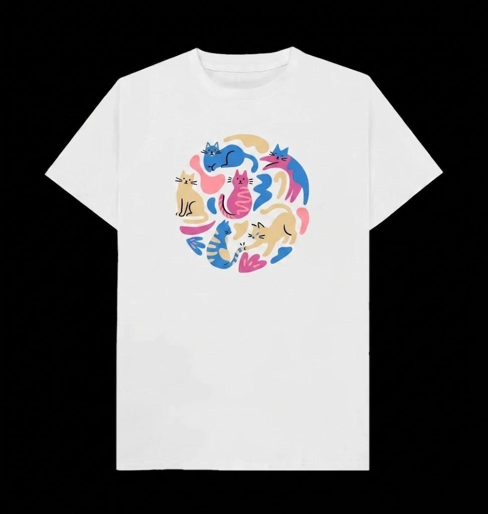 Colourful Cats Cute Cat Lover White T Shirt, Gift For Friends 2XL