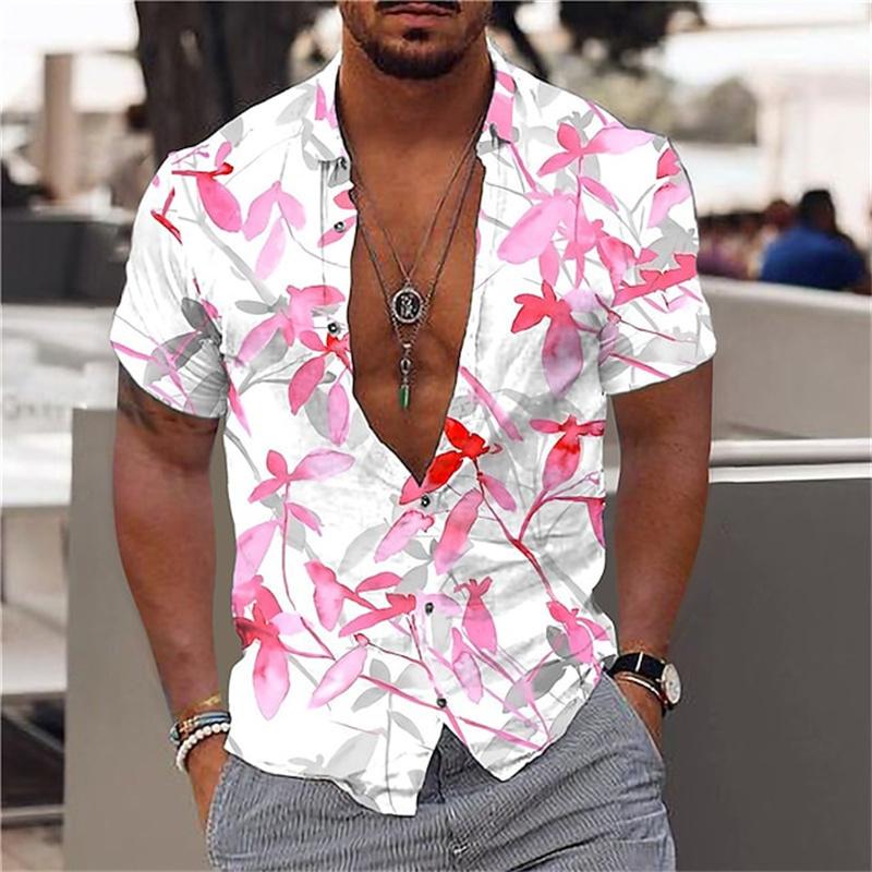 

Men s black and gold flower shirts Summer plant print lapel shirt Hawaiian style beach short sleeved button up S