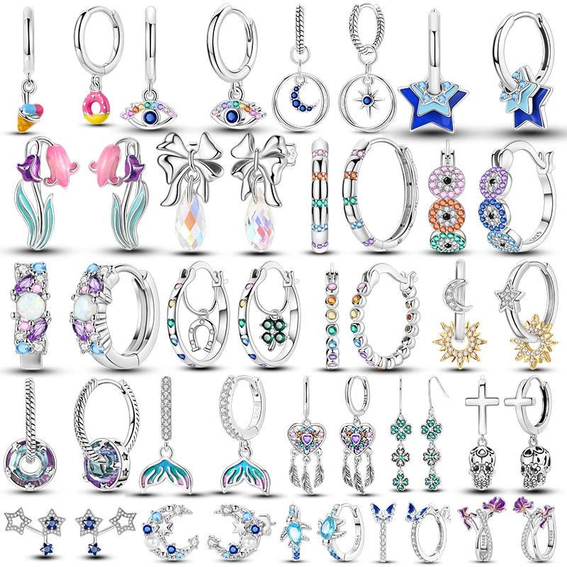 Zircon Earrings 925 Sterling copper Zircon Hoop Ear Studs Sparkling Pave Earring LOVE Wedding Gift For Women Anniversary