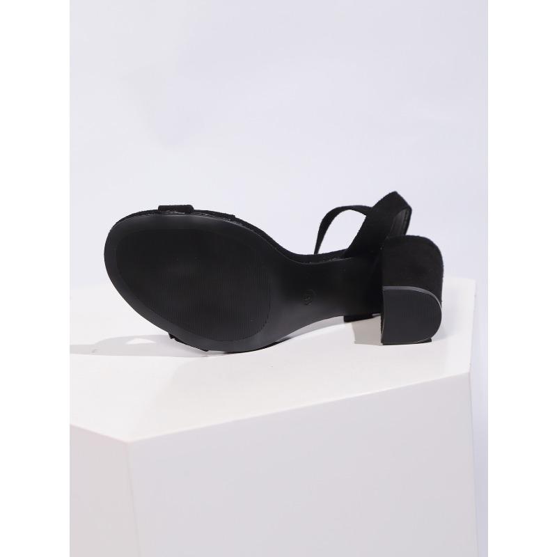 Women's Black Single Strap Block Heel Sandals, Elegant Roman Style Dress Shoes