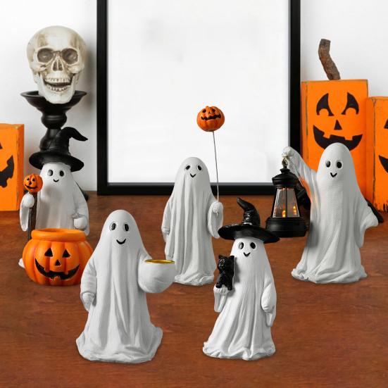 Halloween Ornament Ghost Witch Hat Pumpkin Design Resin Statue Decoration Home Party Atmosphere Props