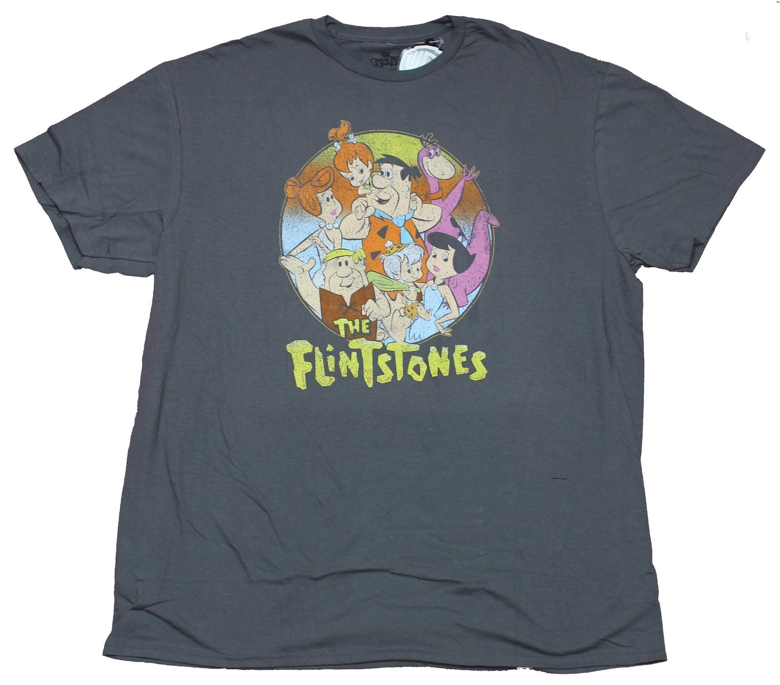 The Flintstones Adult New T-Shirt - Distressed Circle Group Over Logo XXXL