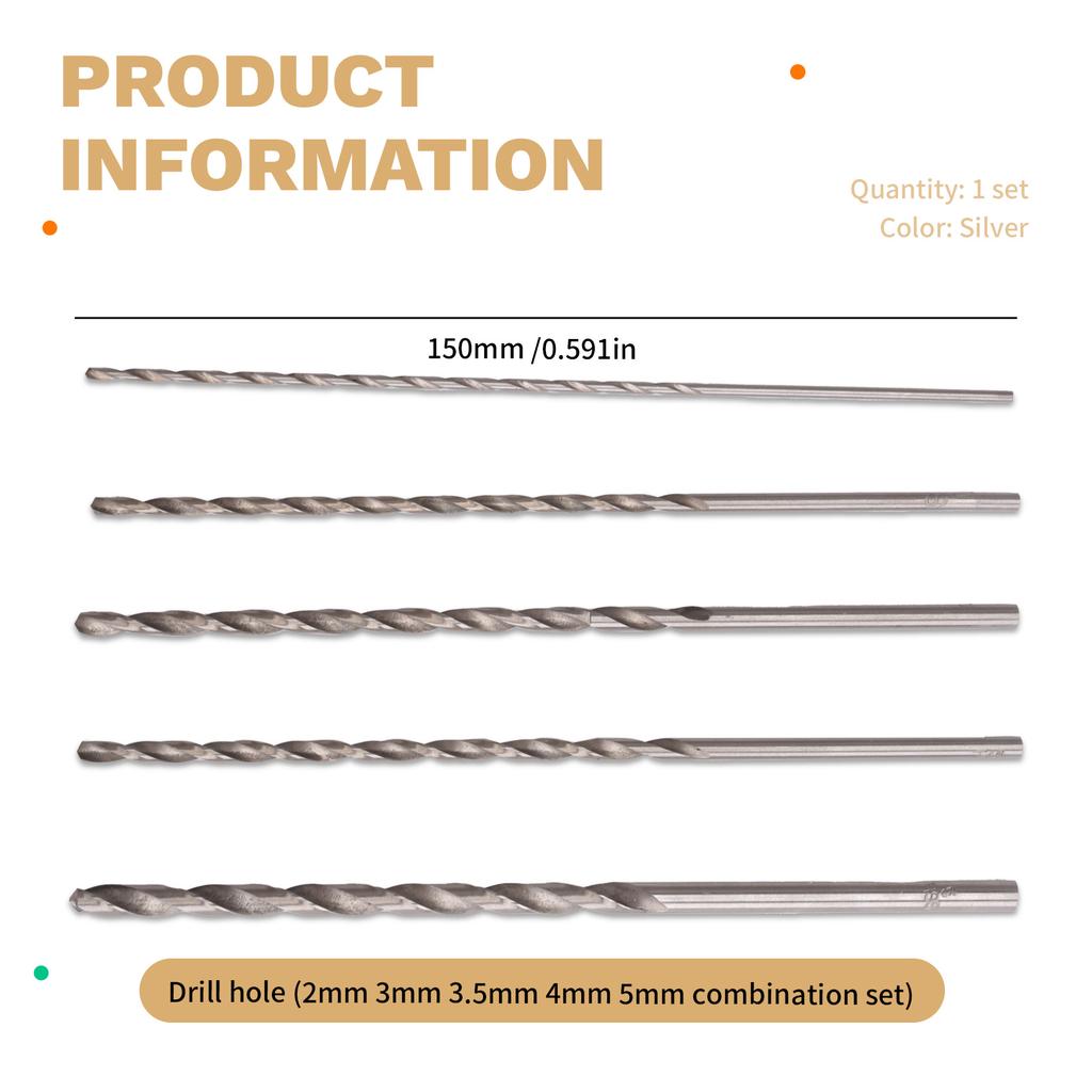 Premium-5Pcs Extra Long 150Mm HSS Twist Drill 2Mm 3Mm 3.5Mm 4Mm 5Mm Straigth Shank Auger Wood Metal Drilling Tools Drill Bit