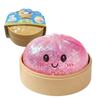 Sparkling Water Droplet Dumpling Squishy Toy with Cute Face & Mini Steamer Basket, Soft TPR Stress Relief Squeeze Toy