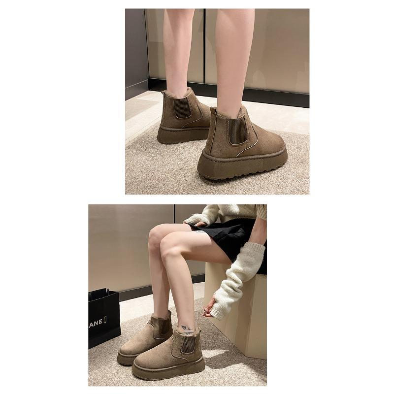 Women's Autumn and Winter New European and American Solid Color Large Size Cotton Shoes Sleeve Non-slip Warm-keeping Casual Pedal Snow Boots
