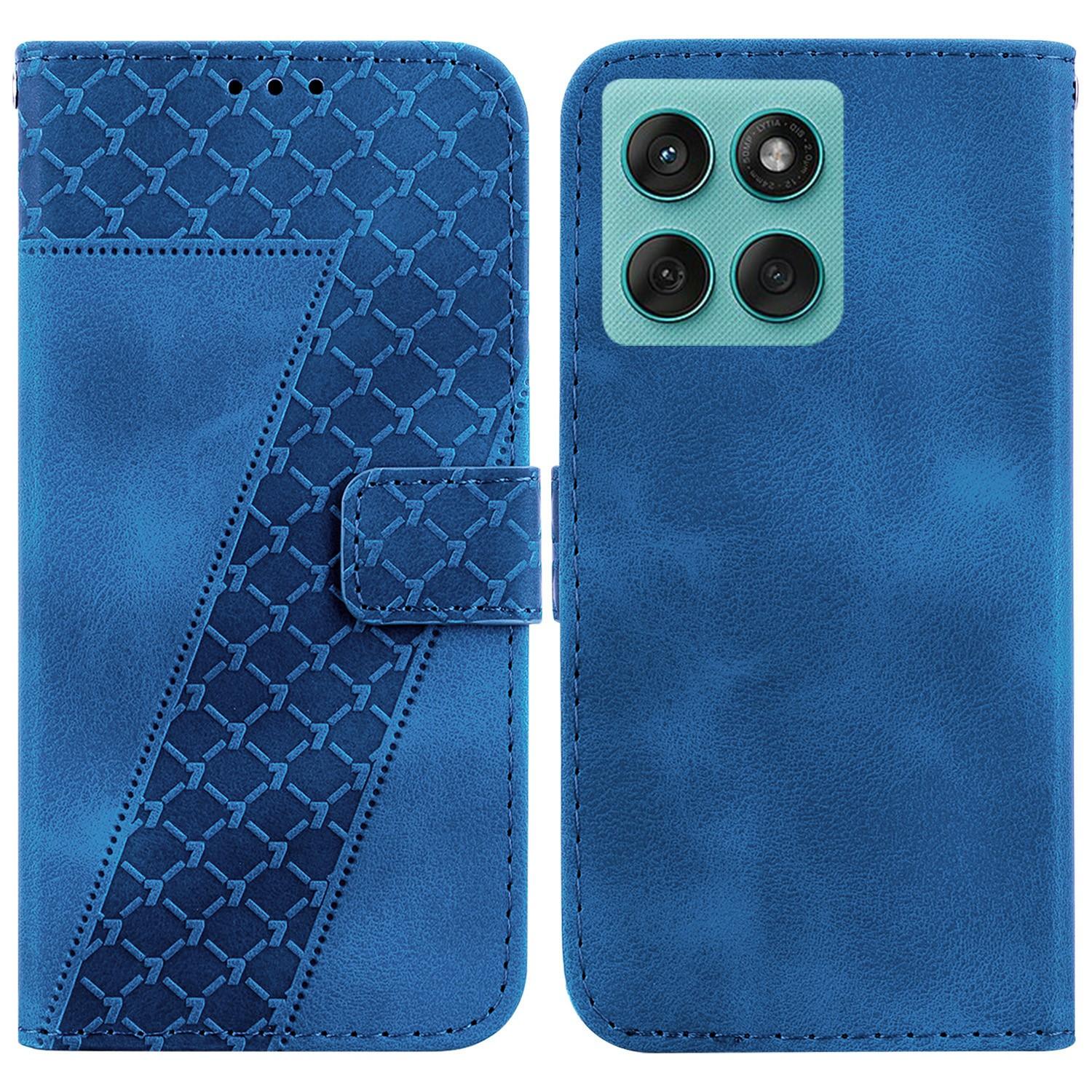 

For Motorola Edge 60 5G/60 Fusion 5G Stand Case 7-Shaped Pattern Imprint Leather Phone Cover Dark Blue