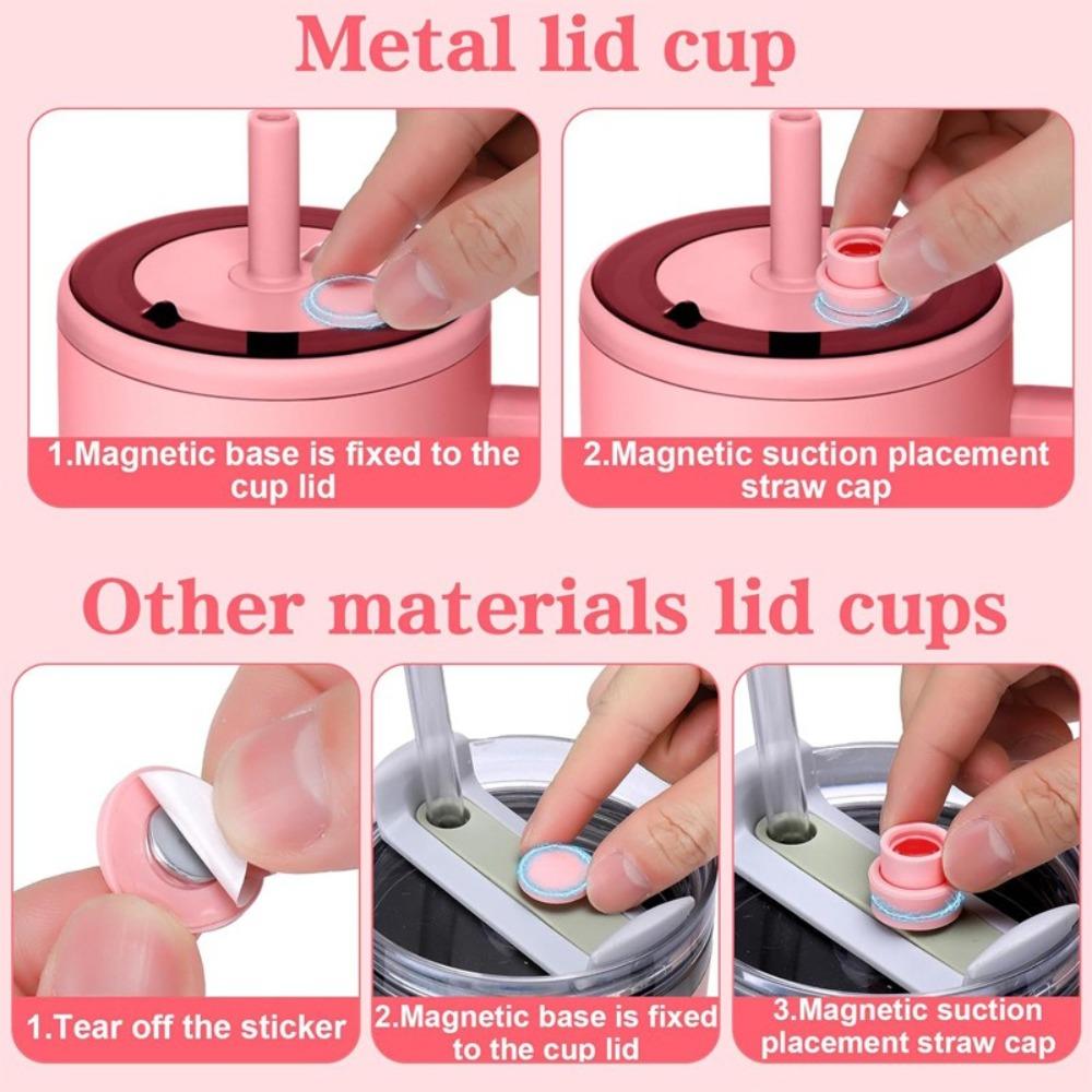 Portable Magnetic Suction Straw Cap Drinking Dust Plugs Tips Cover Reusable Silicone Straw Caps Water Bottle Accessories