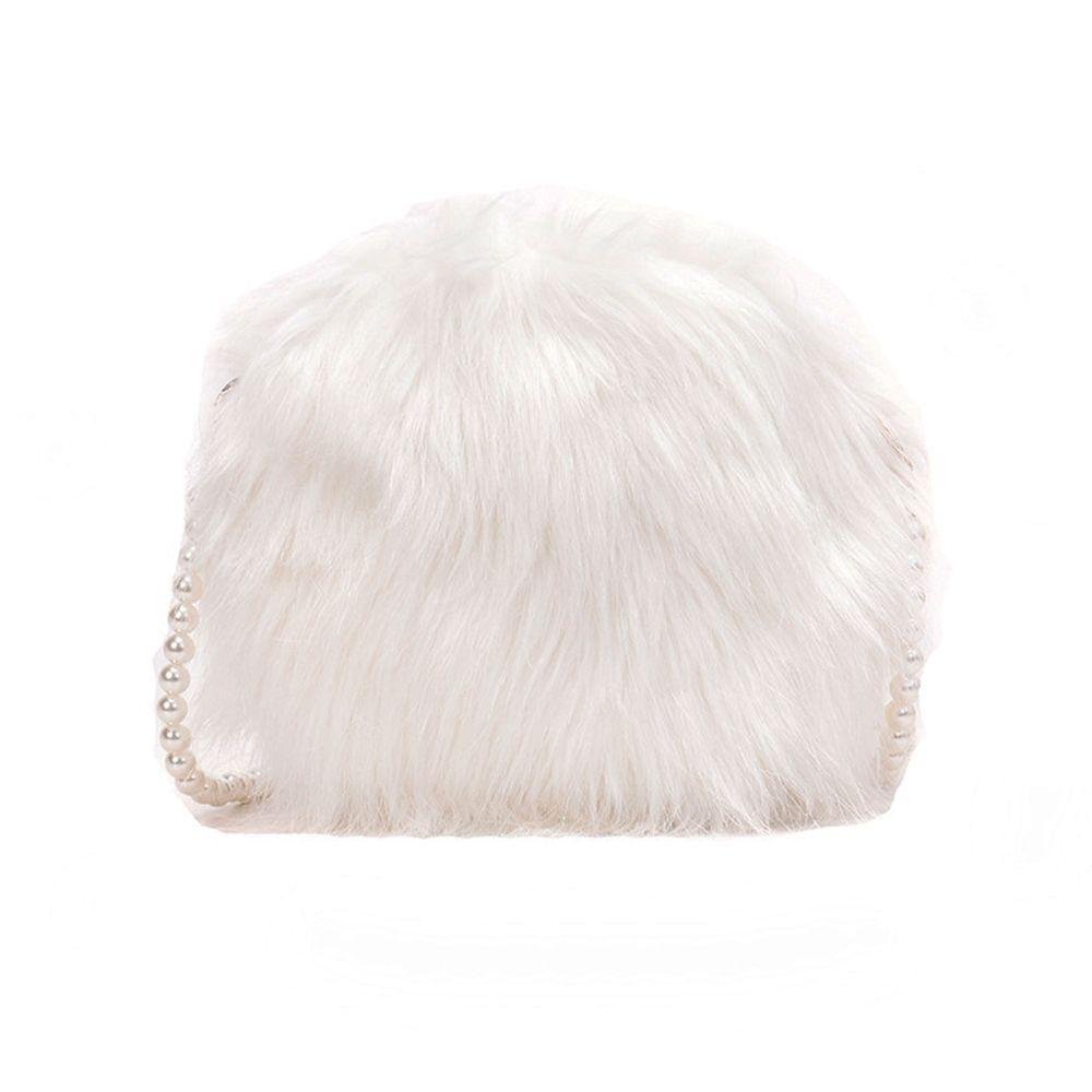 

Круглый клатч-кошелек для монет с жемчужной цепочкой, сумки кроссбоди, сумка-мессенджер, сумка из искусственного меха, плюшевая сумка на плечо белый