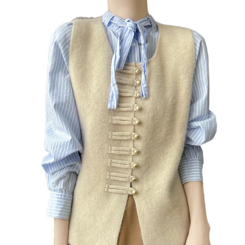 Women's Round Neck Sleeveless Wool Vest - 100% Pure Wool, High-End Feel, Perfect for Layering