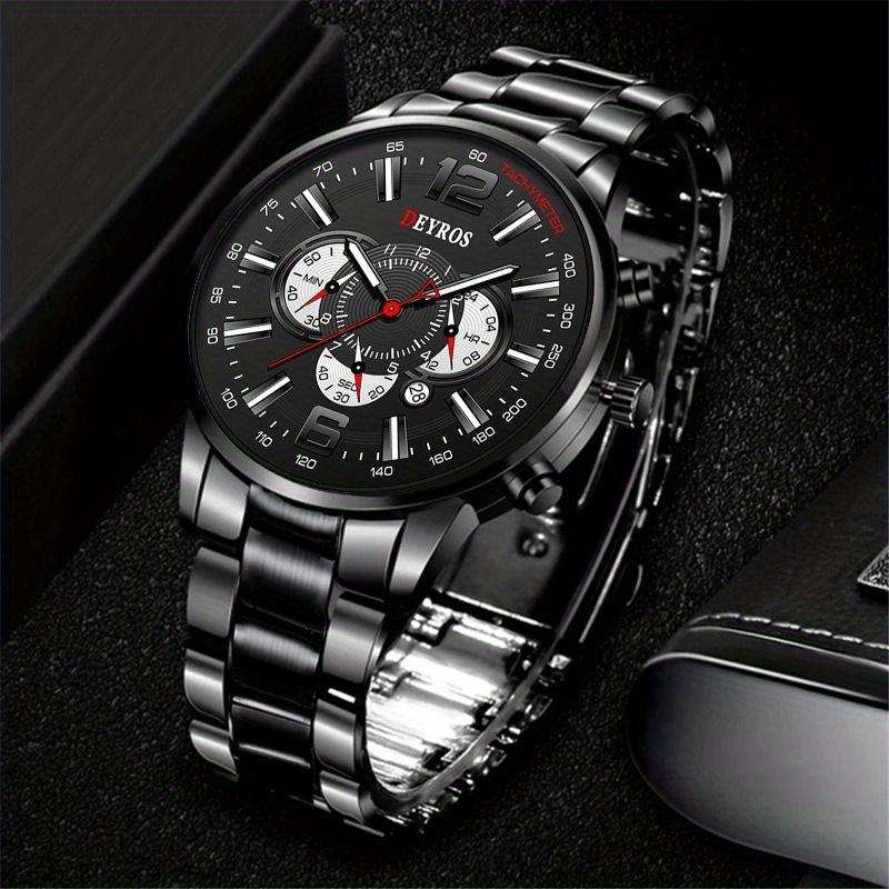 

DEYROS Новые модные мужские часы класса люкс, деловые мужские часы с календарем и ремешком из нержавеющей стали, кварцевые часы, мужские спортивные часы